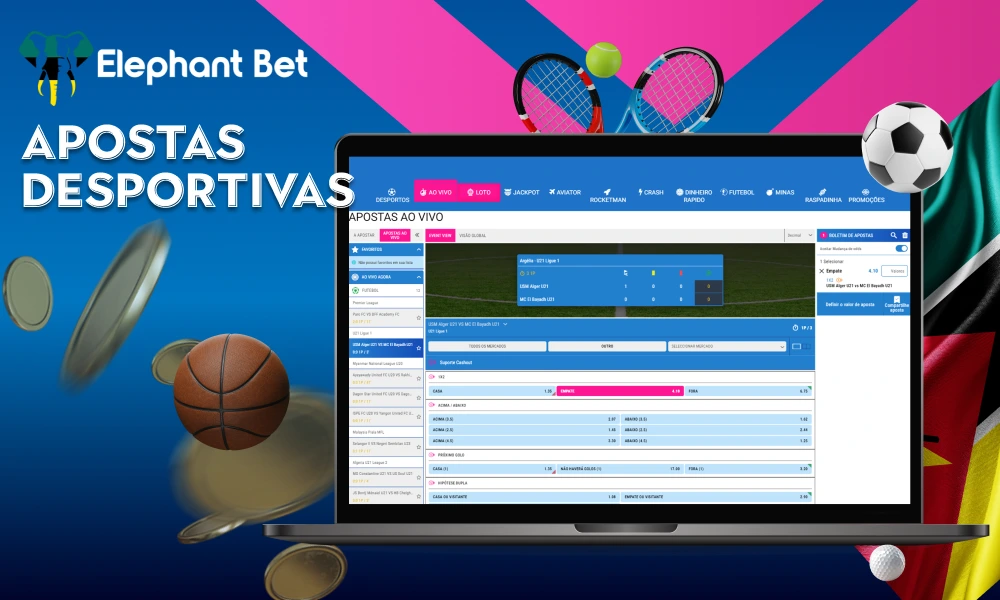 As apostas esportivas ao vivo e pré-jogo estão disponíveis para os jogadores de Moçambique na Elephant Bet